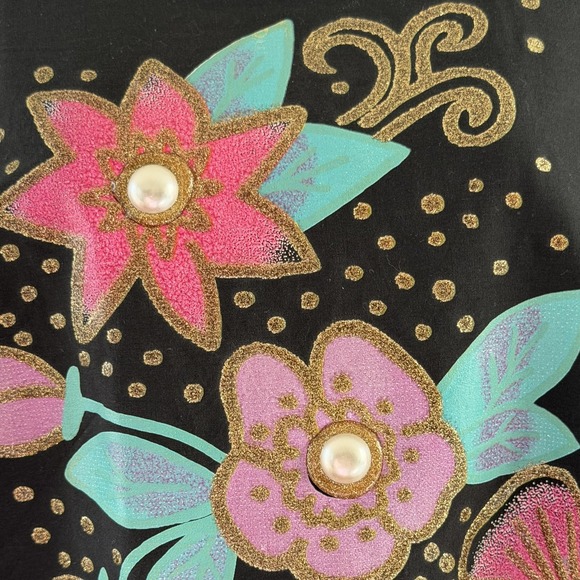 Vintage‎ Sassy Phillips Sweatshirt Womens Medium Black Dolman Floral Pearl 80s - Picture 3 of 16